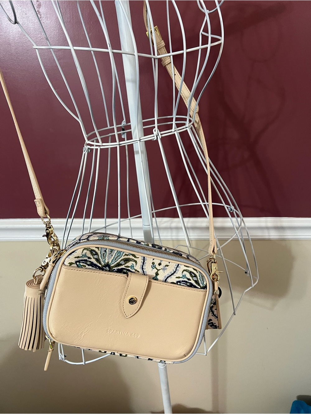 Spartina 449 Beige Embroidered Crossbody with Tassel